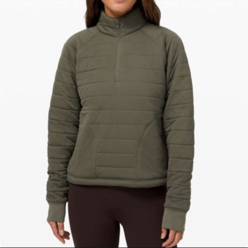 Lululemon Dynamic Movement‎ 1/2 Zip Jacket Army Green Quilted Pullover Size 4